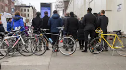 Bikes on the sidewalks in New York City.
