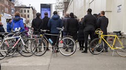 Bikes on the sidewalks in New York City. Bikes on the sidewalks in New York City.