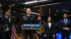 New York Gov. Kathy Hochul, New York City Mayor Eric Adams, MTA Chair & CEO Janno Lieber and New York Police Department Chief of Transit Michael Kemper at the Fulton Transit Center on Jan. 27, 2023, where they announce a decrease in subway crimes and increase in customers’ feelings of safety.