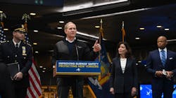 New York Gov. Kathy Hochul, New York City Mayor Eric Adams, MTA Chair & CEO Janno Lieber and New York Police Department Chief of Transit Michael Kemper at the Fulton Transit Center on Jan. 27, 2023, where they announce a decrease in subway crimes and increase in customers’ feelings of safety. New York Gov. Kathy Hochul, New York City Mayor Eric Adams, MTA Chair & CEO Janno Lieber and New York Police Department Chief of Transit Michael Kemper at the Fulton Transit Center on Jan. 27, 2023, where they announce a decrease in subway crimes and increase in customers’ feelings of safety.