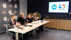 Left to right: John Pocari, co-founder of EIP, Dorval Carter Jr., president of CTA, Leslie Richards, CEO and general manager of SEPTA and Phil Washington, co-founder of EIP and CEO of Denver International Airport join together at an event hosted by AASHTO to sign a reciprocity agreement that will benefit historically underutilized businesses. Left to right: John Pocari, co-founder of EIP, Dorval Carter Jr., president of CTA, Leslie Richards, CEO and general manager of SEPTA and Phil Washington, co-founder of EIP and CEO of Denver International Airport join together at an event hosted by AASHTO to sign a reciprocity agreement that will benefit historically underutilized businesses.