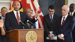 Gov. Moore speaks at an event where he announced Paul Wiedefeld, right, is his nominee to serve as Maryland's secretary of transportation. Gov. Moore speaks at an event where he announced Paul Wiedefeld, right, is his nominee to serve as Maryland's secretary of transportation.