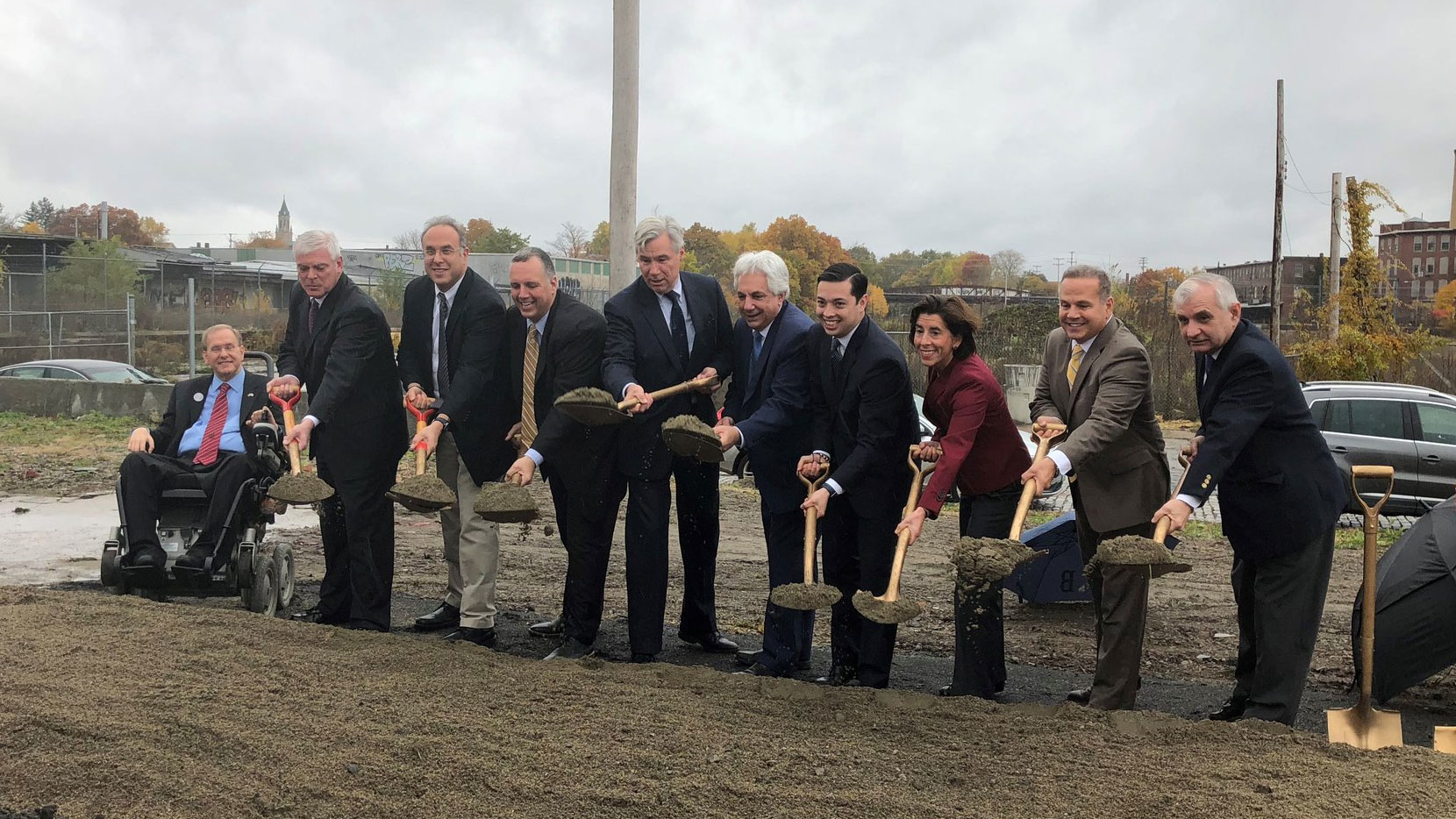 Officials break ground Nov. 2, 2018, on the Pawtucket-Central Falls Commuter Rail Station and Bus Hub.