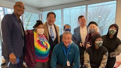 SHA Executive Director Rod Brandon, far left, Seattle Mayor Bruce Harrell, center in light blue tie, and SDOT Director Greg Spotts, in blue jacket, along with Seattle Housing Authority residents celebrated the SHA Transit Pass program on Jan. 24. SHA Executive Director Rod Brandon, far left, Seattle Mayor Bruce Harrell, center in light blue tie, and SDOT Director Greg Spotts, in blue jacket, along with Seattle Housing Authority residents celebrated the SHA Transit Pass program on Jan. 24.