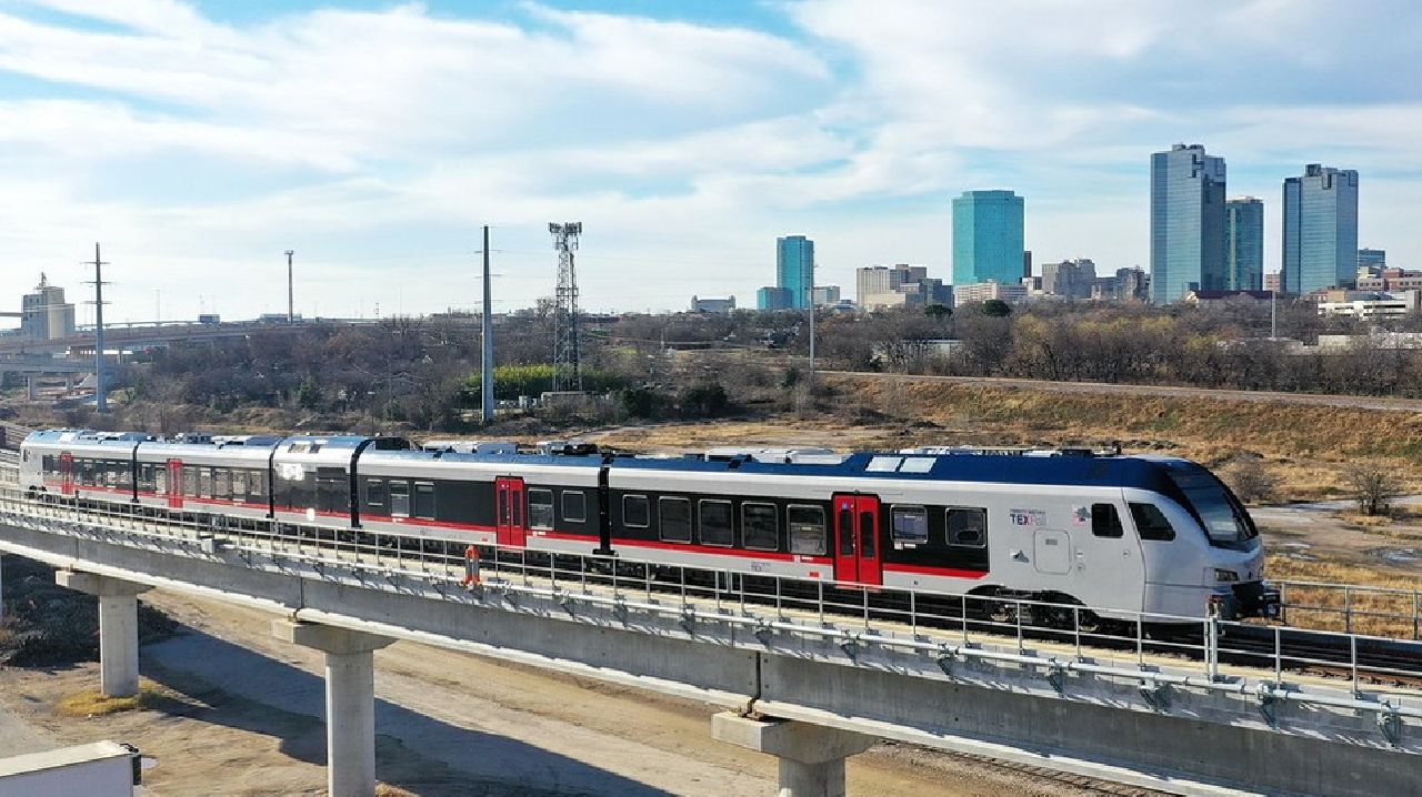 TEXRail by downtown Fort Worth, Texas.