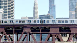Train on Wells Street Bridge.