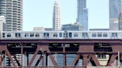 Train on Wells Street Bridge. Train on Wells Street Bridge.