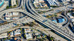 The connection of Interstates 10 and 101 near downtown Los Angeles, Calif. during rush hour.