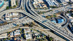 The connection of Interstates 10 and 101 near downtown Los Angeles, Calif. during rush hour. The connection of Interstates 10 and 101 near downtown Los Angeles, Calif. during rush hour.