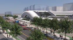 A preliminary conceptual rendering of Fresno Station as part of the high-speed rail project in the Central Valley.