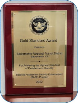 The TSA&apos;s Gold Standard Award given to the SacRT.