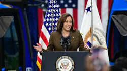 U.S. Vice President Kamala Harris speaks at NFI's St. Cloud facility.