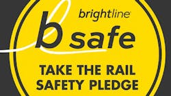 Brightline rail and safety pledge graphic. Brightline rail and safety pledge graphic.