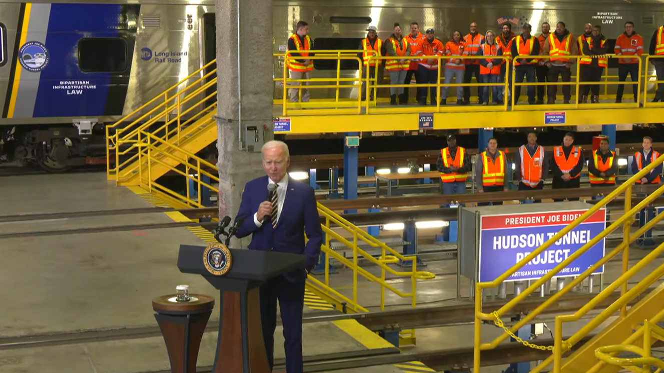 President Joe Biden speaks during a Jan. 31 event at Hudson Yards in New York to announce a $292 million Mega grant for a key component of the Hudson Tunnel Project.