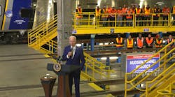 President Joe Biden speaks during a Jan. 31 event at Hudson Yards in New York to announce a $292 million Mega grant for a key component of the Hudson Tunnel Project.