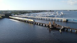 A Brightline train traverses the existing St. Lucie River Rail Bridge. Brightline has obtained clearance from the U.S. Coast Guard to temporarily close the waterway in order to perform rehabilitation work on the bridge. A Brightline train traverses the existing St. Lucie River Rail Bridge. Brightline has obtained clearance from the U.S. Coast Guard to temporarily close the waterway in order to perform rehabilitation work on the bridge.
