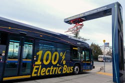 TransLink's newest electric bus to enter service can be topped up by on-route overhead chargers in approximately five minutes TransLink's newest electric bus to enter service can be topped up by on-route overhead chargers in approximately five minutes