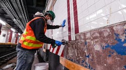 Crews perform Station ReNEWvation Program work at 8 Ave. on the L line on March 18. Crews perform Station ReNEWvation Program work at 8 Ave. on the L line on March 18.