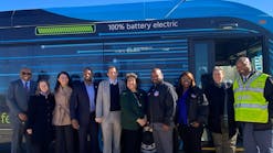 WMATA and FTA regional leaders in front of an electric Nova Bus vehicle to mark the start of construction on the Bladensburg Garage.