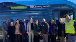 WMATA and FTA regional leaders in front of an electric Nova Bus vehicle to mark the start of construction on the Bladensburg Garage.
