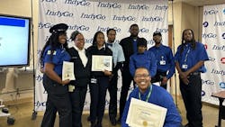 IndyGo&apos;s most recent graduates of its operator training program at the beginning of March. A grant from IAAQLI will support the agency&apos;s recruitment efforts with a goal of adding 250 members of African American or other minority communities.