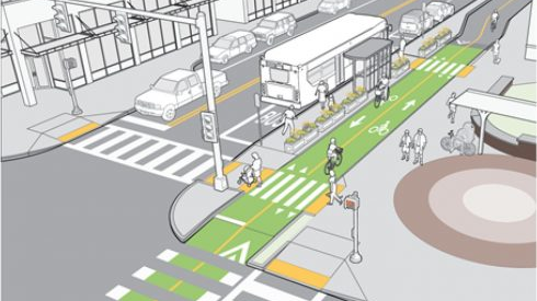 A rendering of planned Complete Streets improvements in Montgomery County, Md.