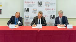 Left to right: Rutgers Director Dr. Ali Maher, UITP Secretary General Mohamed Mezghani and UITP Board Member and NJ Transit President and CEO Kevin S. Corbett sign the agreement and formalize the partnership at Rutgers CAIT at a ceremony hosted by NJ Transit on March 16.