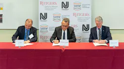 Left to right: Rutgers Director Dr. Ali Maher, UITP Secretary General Mohamed Mezghani and UITP Board Member and NJ Transit President and CEO Kevin S. Corbett sign the agreement and formalize the partnership at Rutgers CAIT at a ceremony hosted by NJ Transit on March 16.
