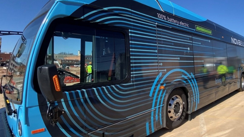 An electric bus that will enter service as part of WMATA's Electric Bus Test and Evaluation .