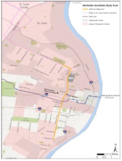 A map showing the proposed Jefferson Alignment in yellow. A map showing the proposed Jefferson Alignment in yellow.