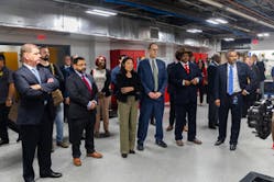 Secretary of Labor Marty Walsh and Deputy Secretary Julie Su tour a training facility with labor leaders and Houston Metro officials.
