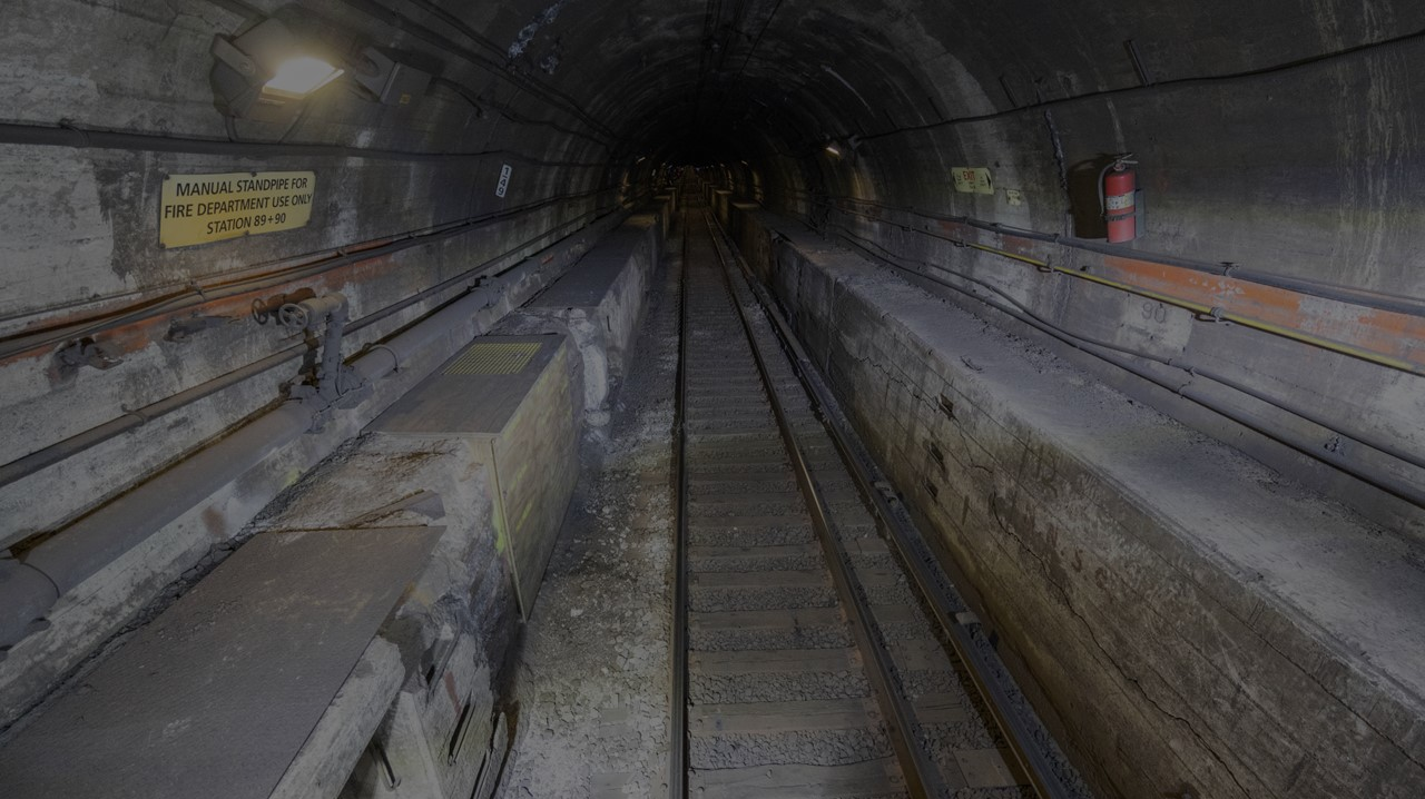 The interior of one of the tubes of Amtrak's East River Tunnel, which was originally built in 1909 and sustained damage during Superstorm Sandy in October 2012.