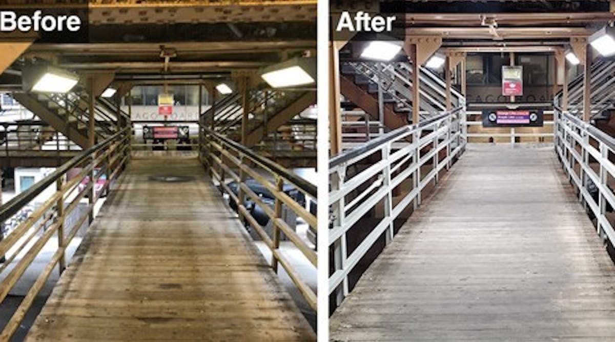 Before and after: The LaSalle-Van Buren station in Chicago before CTA crews performed work associated with the authority&apos;s Refresh &amp; Renew Program and after.