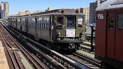 A vintage-1917 Nostalgia Train consisting of “Lo-V” cars runs from Grand Central-42 St to 161 St-Yankee Stadium on Thursday, Mar. 30, 2023 for the New York Yankees’ season opener. A vintage-1917 Nostalgia Train consisting of “Lo-V” cars runs from Grand Central-42 St to 161 St-Yankee Stadium on Thursday, Mar. 30, 2023 for the New York Yankees’ season opener.