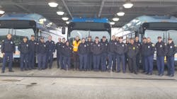 Firefighters pose with OCTA buses during a training on Feb. 24, 2023, to help ensure they can safely respond to incidents involving a bus. Firefighters pose with OCTA buses during a training on Feb. 24, 2023, to help ensure they can safely respond to incidents involving a bus.