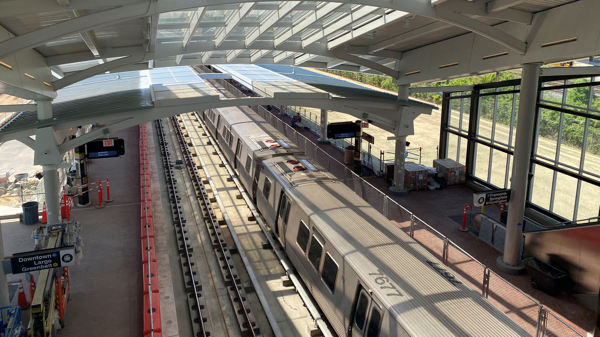 A train moves through Metrorail's Potomac Yard station; the station will open May 19 and serve residents and visitors of Alexandria, Va.
