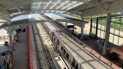 A train moves through Metrorail's Potomac Yard station; the station will open May 19 and serve residents and visitors of Alexandria, Va. A train moves through Metrorail's Potomac Yard station; the station will open May 19 and serve residents and visitors of Alexandria, Va.