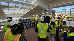 WMATA GM and CEO Randy Clarke, left, and Alexandria Mayor Justin Wilson, spoke at an even April 19 where it was announced Potomac Yard station would open May 19.