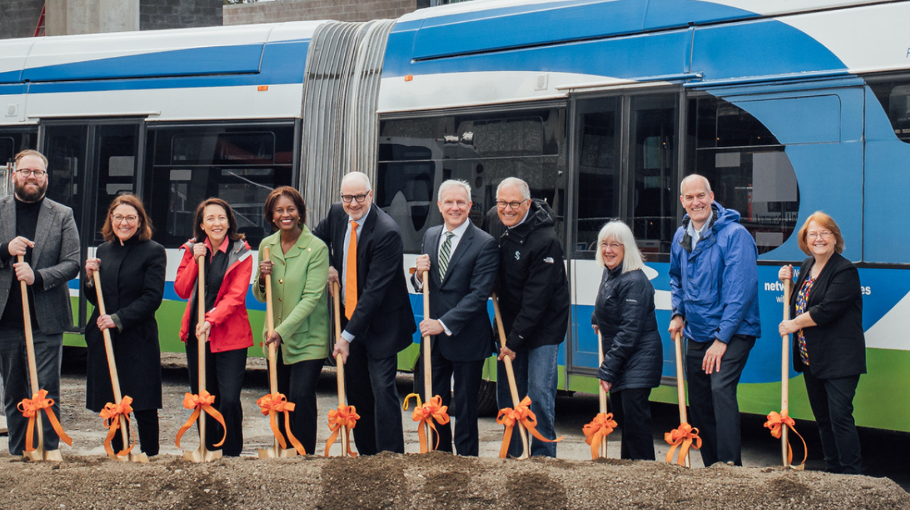 Washington State elected representatives break ground for Community Transit's Swift Orange Line in April 2022.