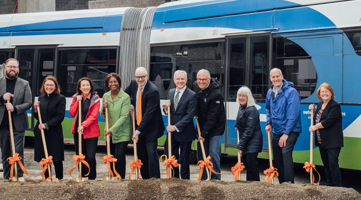 Washington State elected representatives break ground for Community Transit&apos;s Swift Orange Line in April 2022.