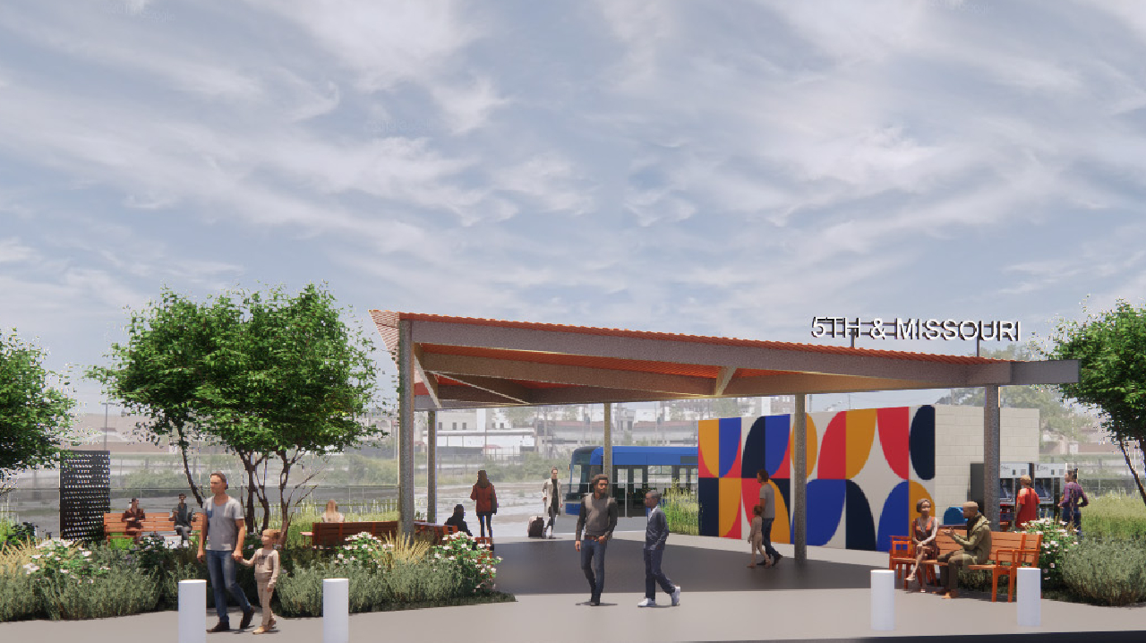 A rendering of the 'Transit Stop Transformation Project&rdquo; at the 5th and Missouri Transit Center in East St. Louis.
