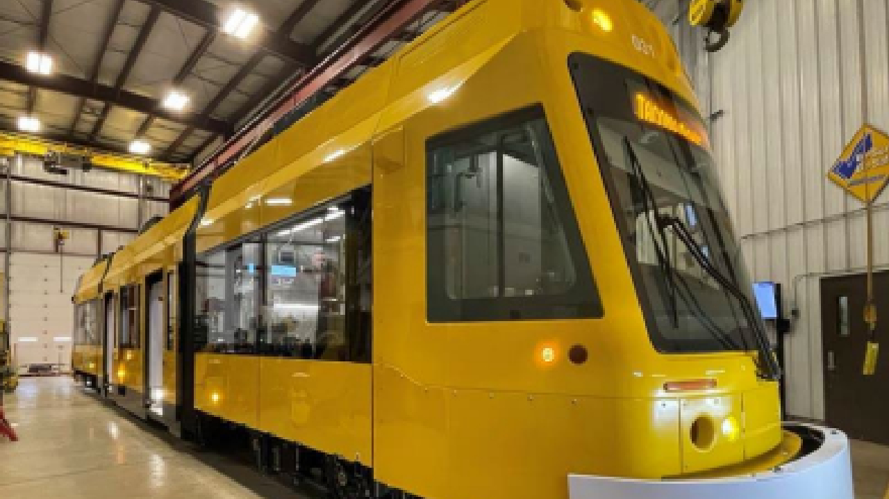 The first of three Liberty&circledR; NXT Streetcar prepares for departure from BROOKVILLE&rsquo;s manufacturing facility in Western Pennsylvania prior to its March 2023 shipment date.