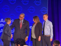 Pace Suburban Bus accepts the Gold Award: Safety for Bus System, with more than four million passenger trips annually. Pace Suburban Bus accepts the Gold Award: Safety for Bus System, with more than four million passenger trips annually.