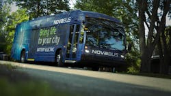 A promotional image of Nova Bus's LFSe+ electric bus. A promotional image of Nova Bus's LFSe+ electric bus.