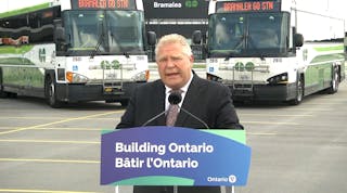 Ontario Premier Doug Ford speaks at an event marking the completion of improvements to Bramalea GO Station.