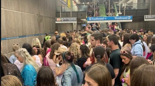MARTA train platform packed with Taylor Swift concert goers.