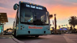 A SunRunner bus at a station; PSTA will purchase three additional buses for the rapid transit route. A SunRunner bus at a station; PSTA will purchase three additional buses for the rapid transit route.