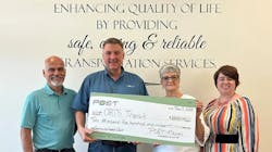Pictured from left to right: Trever White, OATS Transit operations manager, Scott Tuttle, POET Bioprocessing general manager, Sheree Webb, OATS Transit regional director and Samantha Ratliff, OATS Transit operations manager. Pictured from left to right: Trever White, OATS Transit operations manager, Scott Tuttle, POET Bioprocessing general manager, Sheree Webb, OATS Transit regional director and Samantha Ratliff, OATS Transit operations manager.