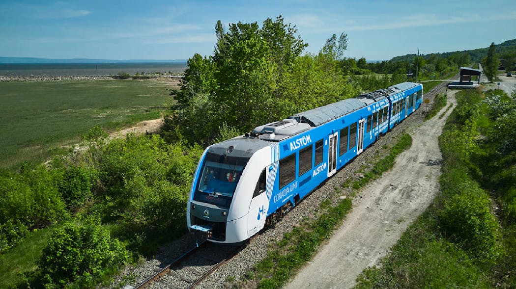 The Coradia iLint will connect the Parc de la Chute-Montmorency in Quebec City to Baie-Saint-Paul in a 55.9-mile trip along the St. Lawrence River.