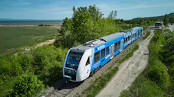 The Coradia iLint will connect the Parc de la Chute-Montmorency in Quebec City to Baie-Saint-Paul in a 55.9-mile trip along the St. Lawrence River.